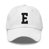 E Alphabet Varsity Letter Embroidered Dad Hat | Black Thread