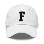 F Alphabet Varsity Letter Embroidered Dad Hat | Black Thread