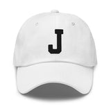 J Alphabet Varsity Letter Embroidered Dad Hat | Black Thread