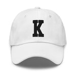 K Alphabet Varsity Letter Embroidered Dad Hat | Black Thread