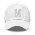 M Alphabet Varsity Letter Embroidered Dad Hat | White Thread