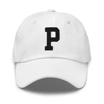 P Alphabet Varsity Letter Embroidered Dad Hat | Black Thread