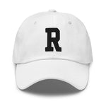 R Alphabet Varsity Letter Embroidered Dad Hat | Black Thread