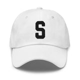 S Alphabet Varsity Letter Embroidered Dad Hat | Black Thread