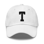 T Alphabet Varsity Letter Embroidered Dad Hat | Black Thread