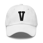 V Alphabet Varsity Letter Embroidered Dad Hat | Black Thread