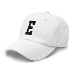 E Alphabet Varsity Letter Embroidered Dad Hat | Black Thread