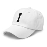 I Alphabet Varsity Letter Embroidered Dad Hat | Black Thread