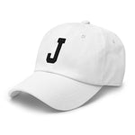 J Alphabet Varsity Letter Embroidered Dad Hat | Black Thread