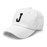 J Alphabet Varsity Letter Embroidered Dad Hat | Black Thread