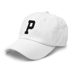 P Alphabet Varsity Letter Embroidered Dad Hat | Black Thread