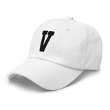 V Alphabet Varsity Letter Embroidered Dad Hat | Black Thread