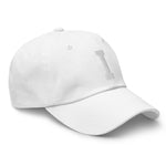 I Alphabet Varsity Letter Embroidered Dad Hat | White Thread