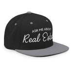 Ask Me About Real Estate Embroidered Snapback Hat | White Thread