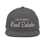 Ask Me About Real Estate Embroidered Snapback Hat | White Thread