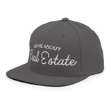 Ask Me About Real Estate Embroidered Snapback Hat | White Thread