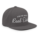 Ask Me About Real Estate Embroidered Snapback Hat | White Thread