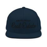 Ask Me About Real Estate Embroidered Snapback Hat | Black Thread