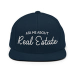 Ask Me About Real Estate Embroidered Snapback Hat | White Thread