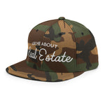 Ask Me About Real Estate Embroidered Snapback Hat | White Thread