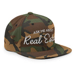 Ask Me About Real Estate Embroidered Snapback Hat | White Thread