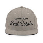 Ask Me About Real Estate Embroidered Snapback Hat | Black Thread