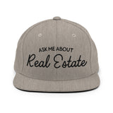 Ask Me About Real Estate Embroidered Snapback Hat | Black Thread