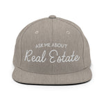 Ask Me About Real Estate Embroidered Snapback Hat | White Thread