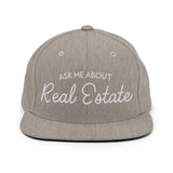 Ask Me About Real Estate Embroidered Snapback Hat | White Thread