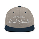 Ask Me About Real Estate Embroidered Snapback Hat | White Thread