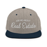 Ask Me About Real Estate Embroidered Snapback Hat | White Thread