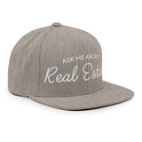 Ask Me About Real Estate Embroidered Snapback Hat | White Thread