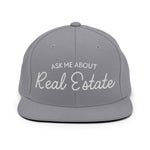 Ask Me About Real Estate Embroidered Snapback Hat | White Thread