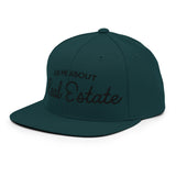 Ask Me About Real Estate Embroidered Snapback Hat | Black Thread