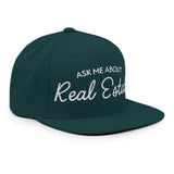 Ask Me About Real Estate Embroidered Snapback Hat | White Thread