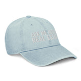 Ask Me About Real Estate Embroidered Denim Hat | White Thread