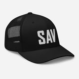 SAV Airport Code Savannah Georgia Embroidered Trucker Hat Mesh Snapback