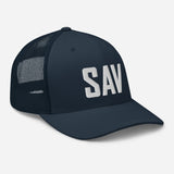 SAV Airport Code Savannah Georgia Embroidered Trucker Hat Mesh Snapback