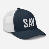 SAV Airport Code Savannah Georgia Embroidered Trucker Hat Mesh Snapback