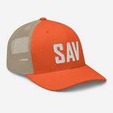 SAV Airport Code Savannah Georgia Embroidered Trucker Hat Mesh Snapback