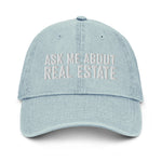 Ask Me About Real Estate Embroidered Denim Hat | White Thread