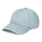 Ask Me About Real Estate Embroidered Denim Hat | White Thread