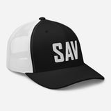 SAV Airport Code Savannah Georgia Hilton Head Island South Carolina Embroidered Trucker Hat Mesh Snapback