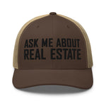 Ask Me About Real Estate Embroidered Trucker Hat | Black Thread