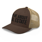 Ask Me About Real Estate Embroidered Trucker Hat | Black Thread