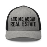 Ask Me About Real Estate Embroidered Trucker Hat | Black Thread