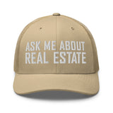 Ask Me About Real Estate Embroidered Trucker Hat | White Thread