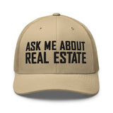 Ask Me About Real Estate Embroidered Trucker Hat | Black Thread