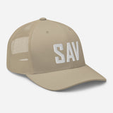 SAV Airport Code Savannah Georgia Hilton Head Island South Carolina Embroidered Trucker Hat Mesh Snapback