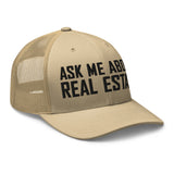 Ask Me About Real Estate Embroidered Trucker Hat | Black Thread